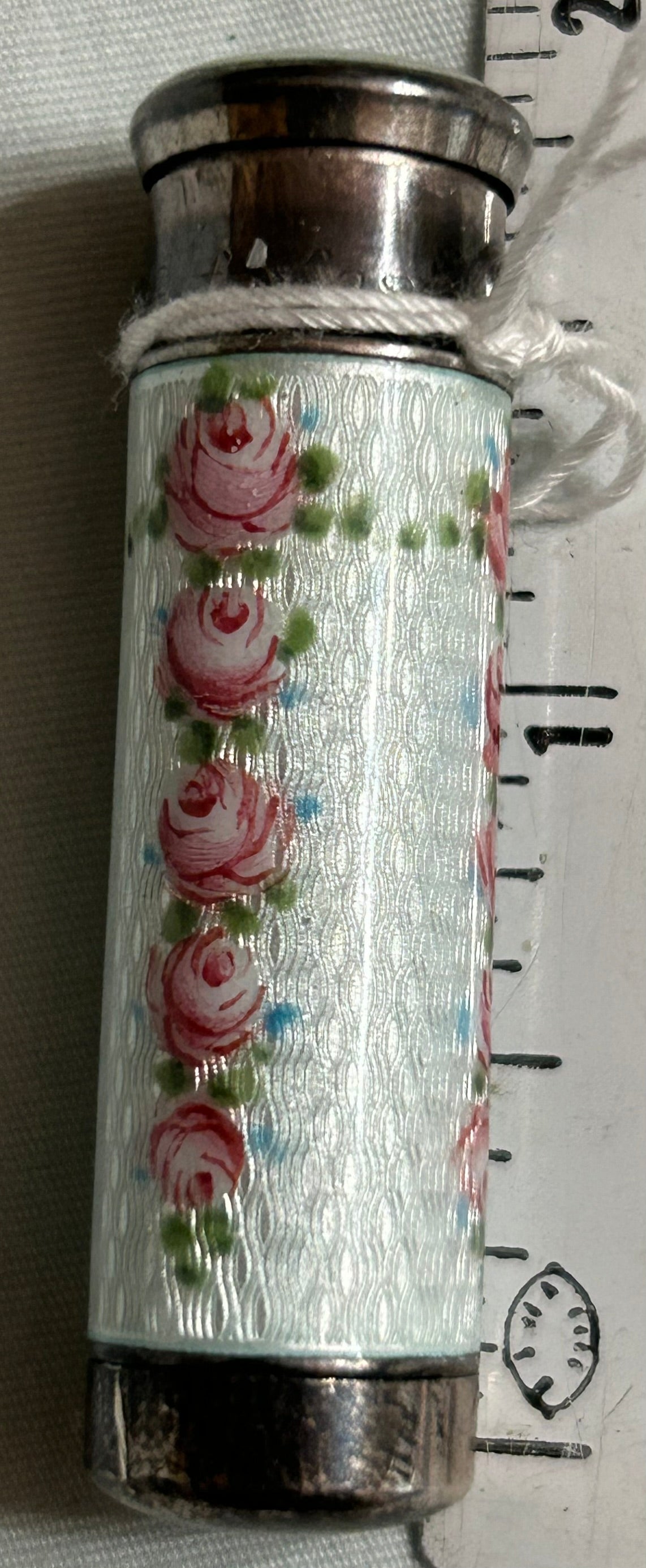 STERLING WITH ENAMEL FLOWERS ANTIQUE LIPSTICK CASE