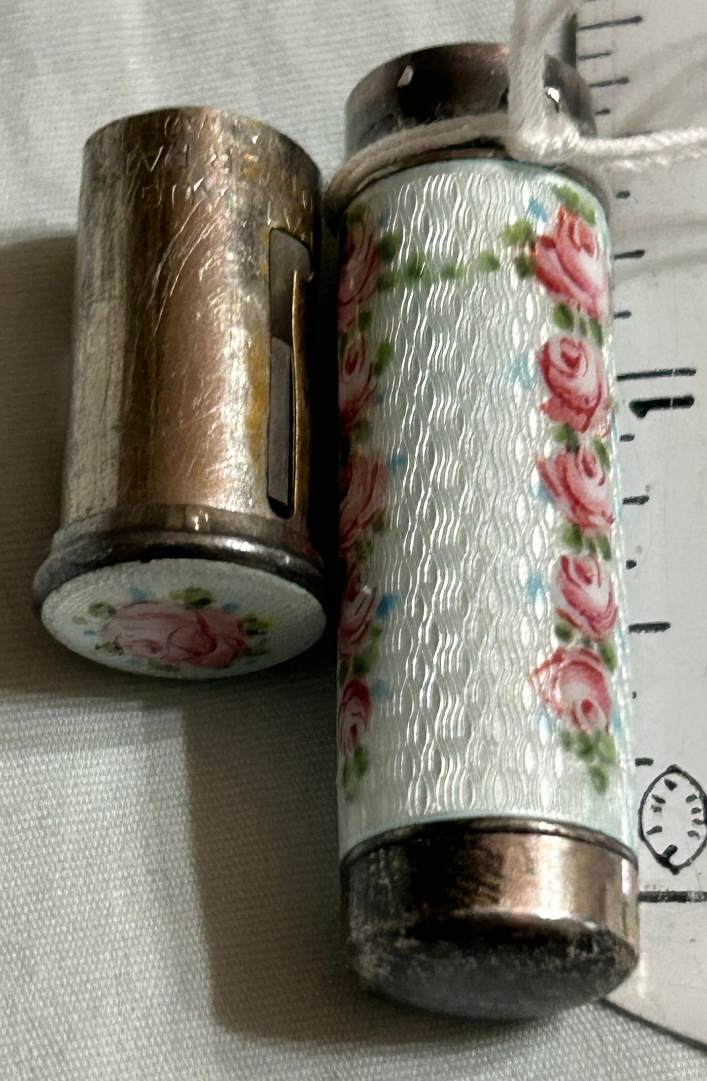 STERLING WITH ENAMEL FLOWERS ANTIQUE LIPSTICK CASE
