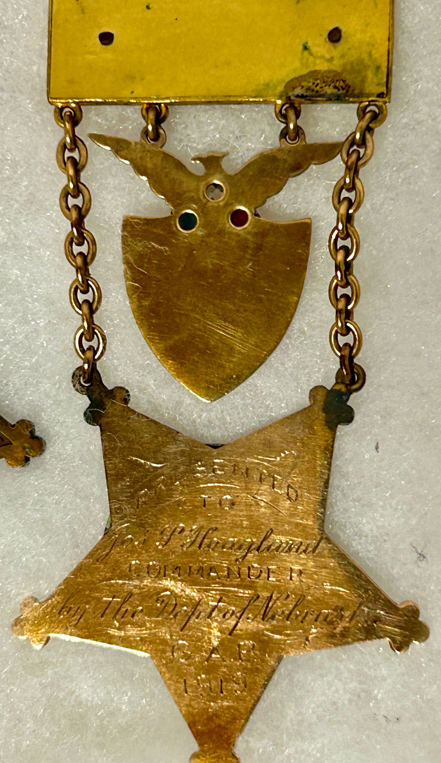 CIVIL WAR VETERANS RARE GOLD MEDAL WITH DIAMOND, RUBY, & SHAPPHIRE STONES