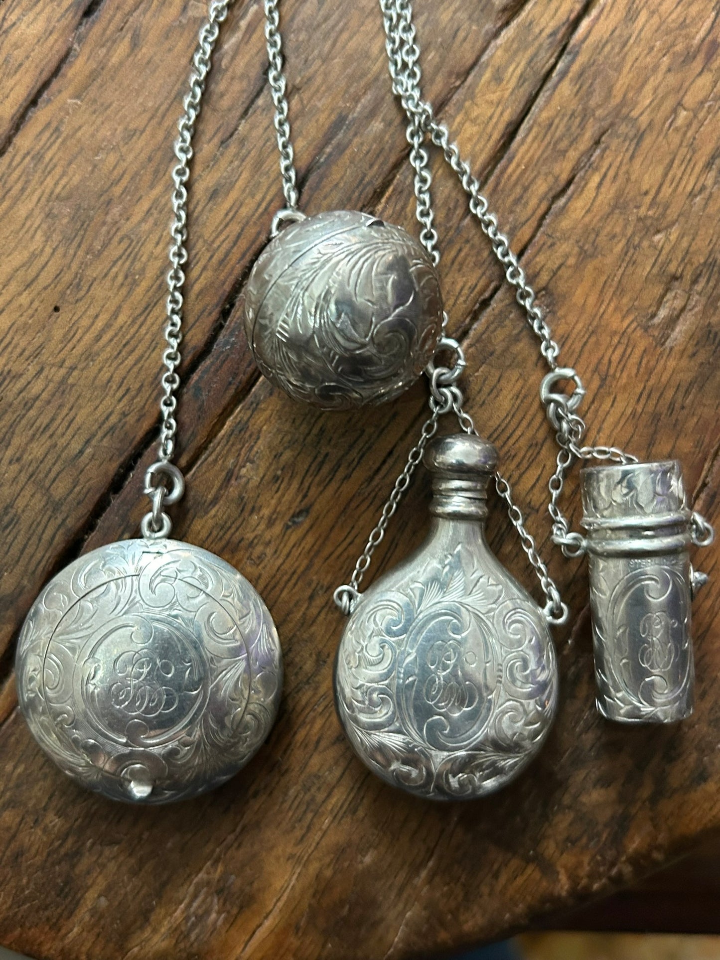 STERLING SILVER FIVE PIECE ANTIQUE CHATELAINE