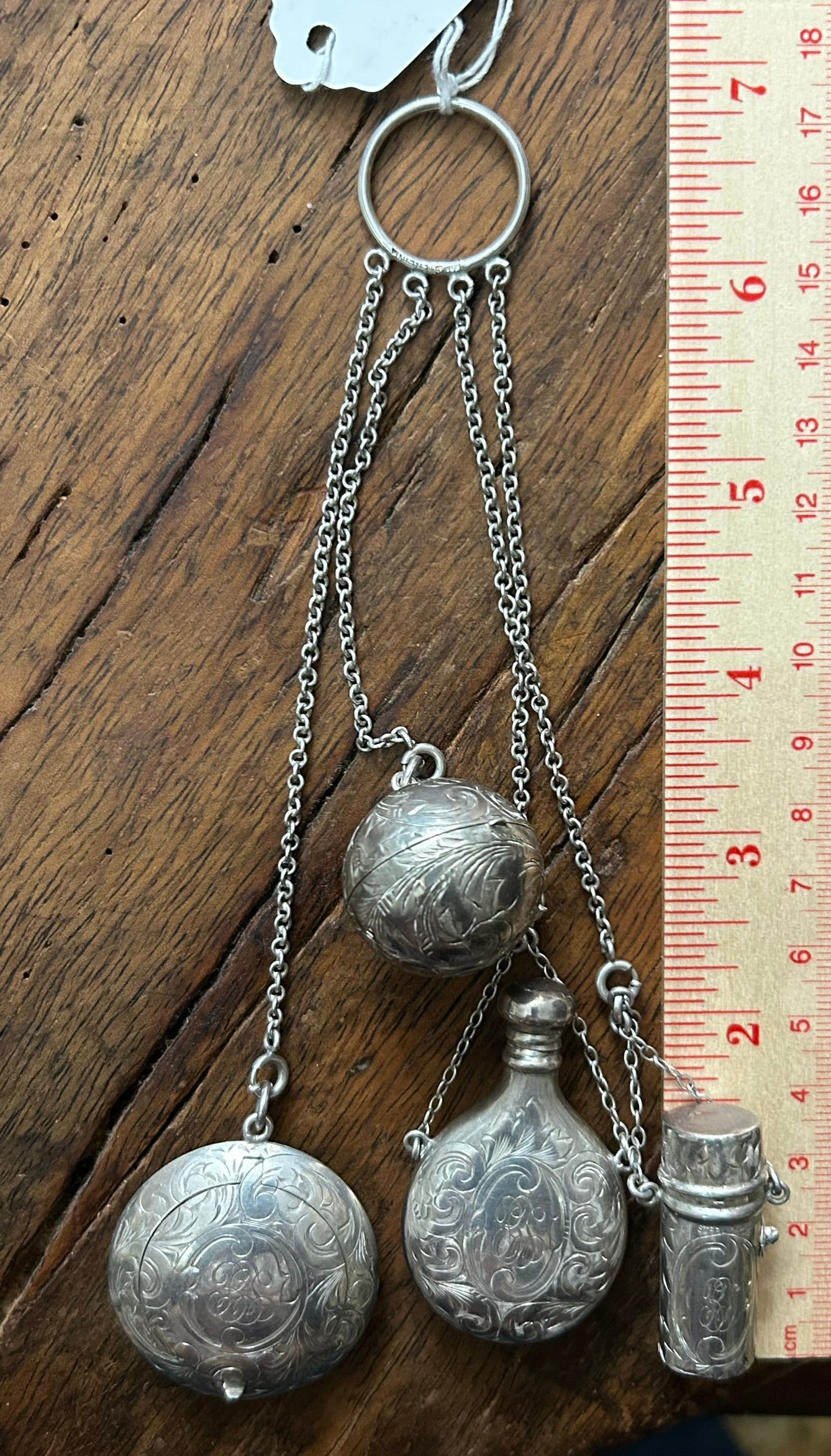 STERLING SILVER FIVE PIECE ANTIQUE CHATELAINE
