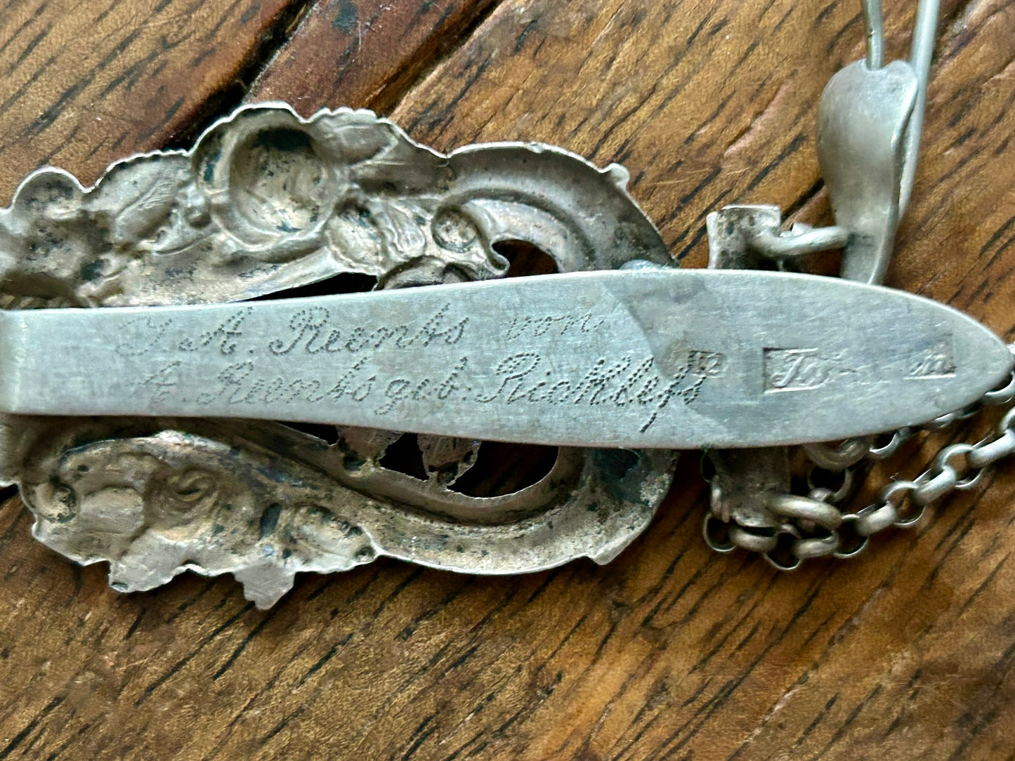 STERLING SILVER EARLY ANTIQUE CHATELAINE WITH KEY SHAPE NEEDLE CASE
