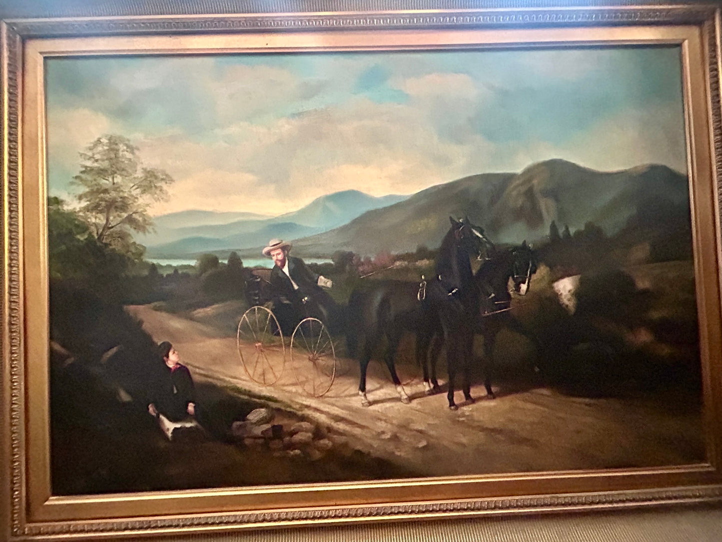 LARGE PAINTING OF HORSE DRAWN BUGGY
