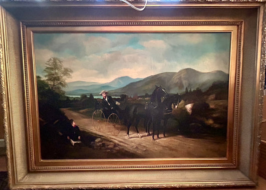LARGE PAINTING OF HORSE DRAWN BUGGY