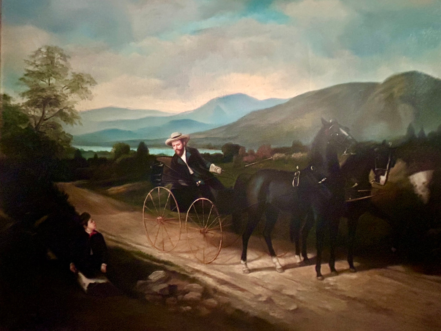 LARGE PAINTING OF HORSE DRAWN BUGGY