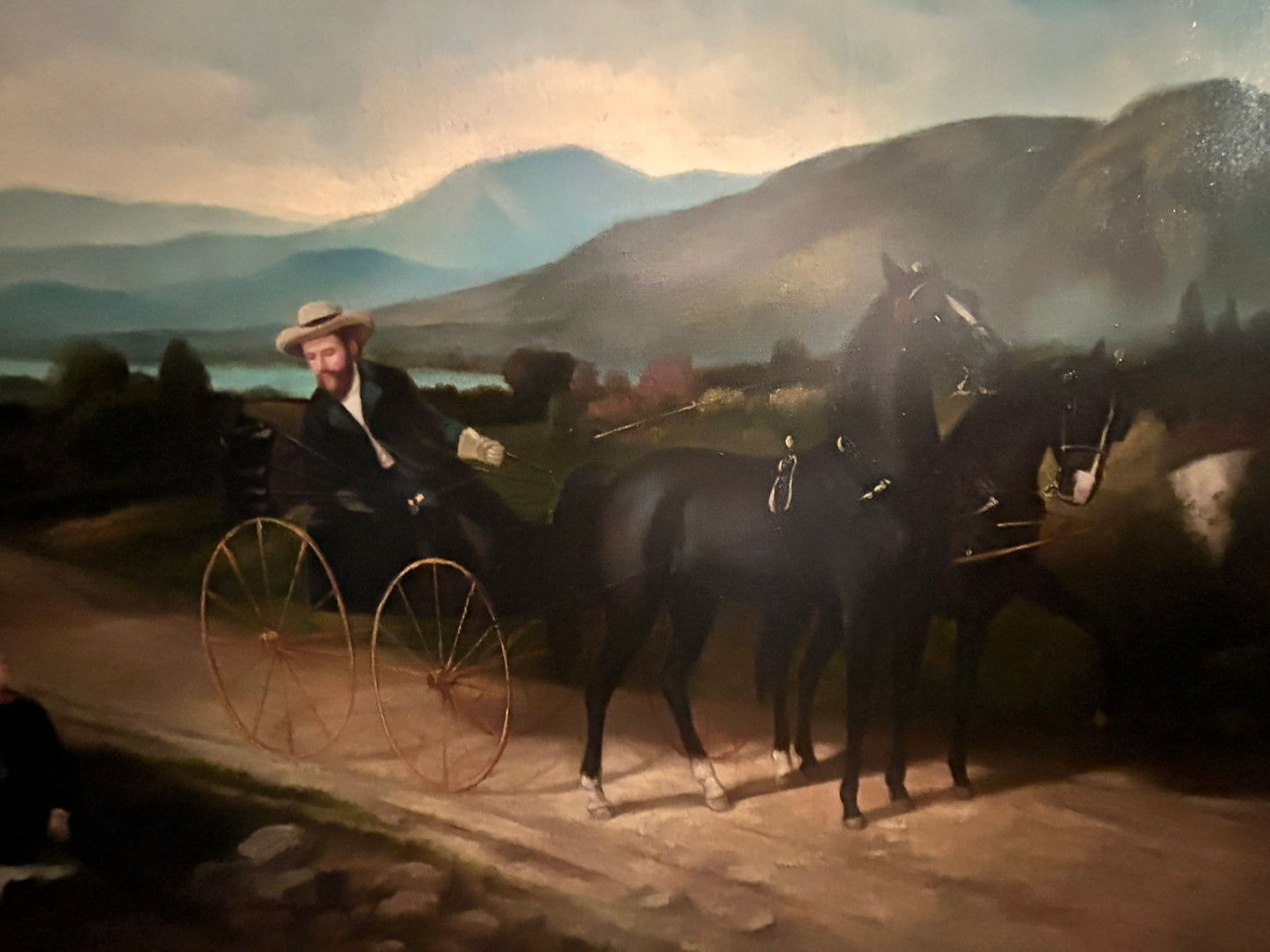 LARGE PAINTING OF HORSE DRAWN BUGGY