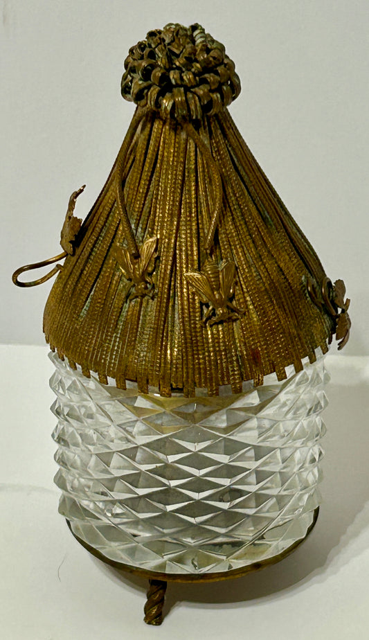 CIGARETTE LIGHTER BY EVANS SHAPED LIKE CRYSTAL & BRASS BEEHIVE