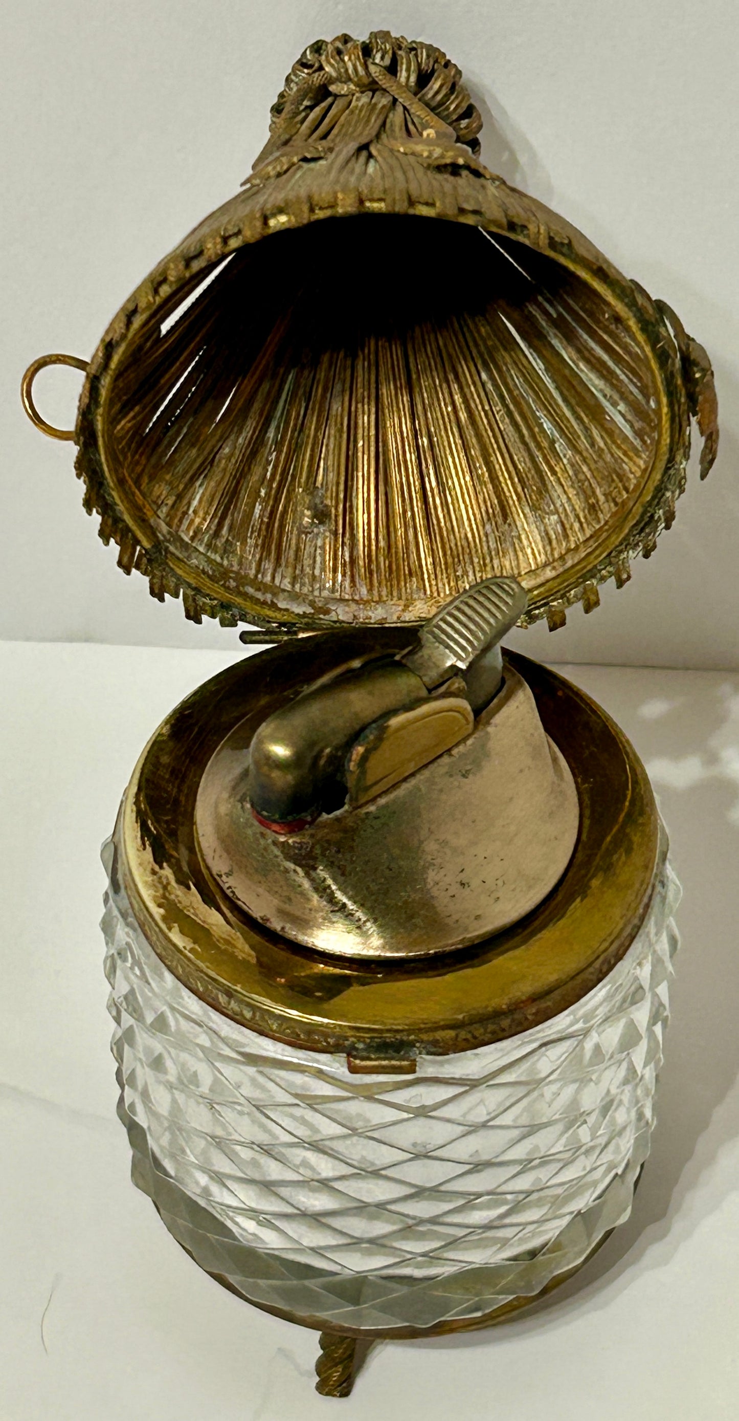 CIGARETTE LIGHTER BY EVANS SHAPED LIKE CRYSTAL & BRASS BEEHIVE