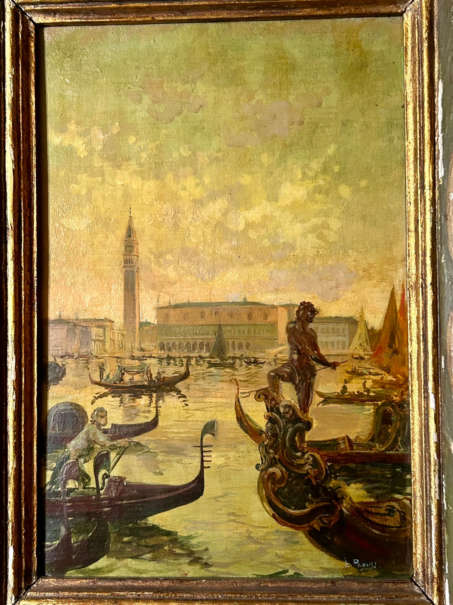 ITALIAN CANAL PAINTINGS BY EMILLIO PAPINI 1870-1950 IN GREAT FRAMES