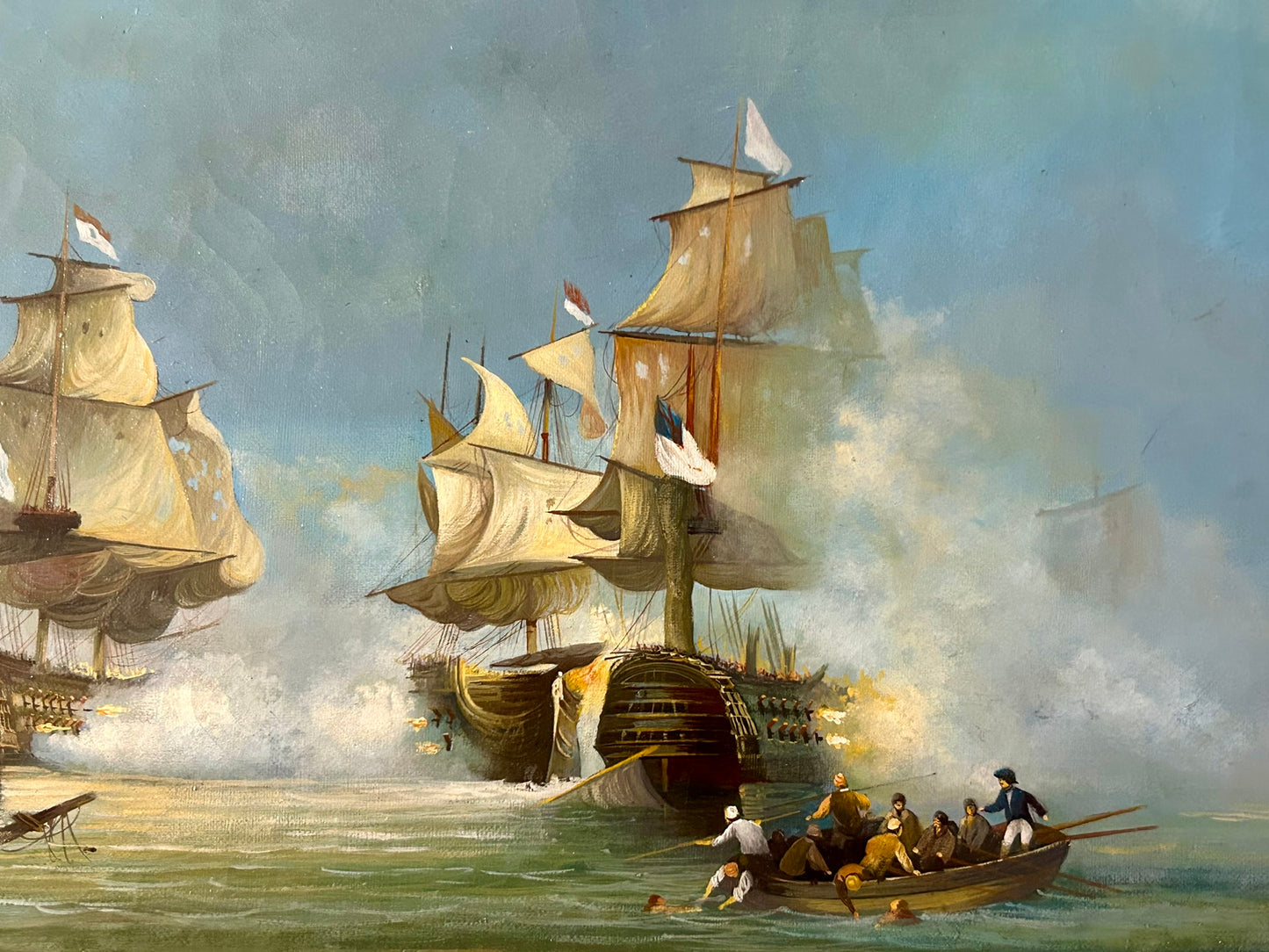 AMERICAN SAILING SHIPS IN BATTLE 1800's OIL PAINTING