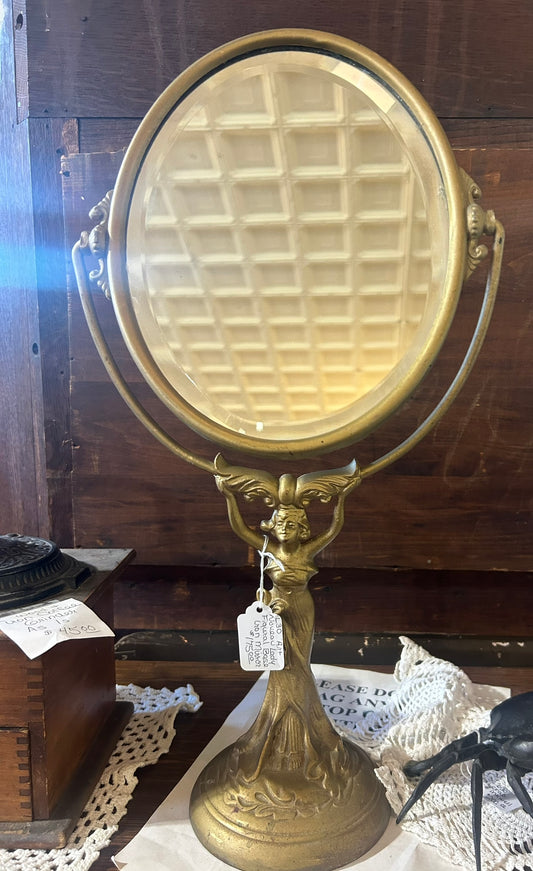 ART NOVEAU FIGURAL BASE ANTIQUE DRESSING MIRROR