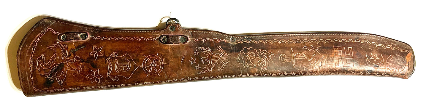 ANTIQUE DECORATED RIFLE LEATHER SCABBARD