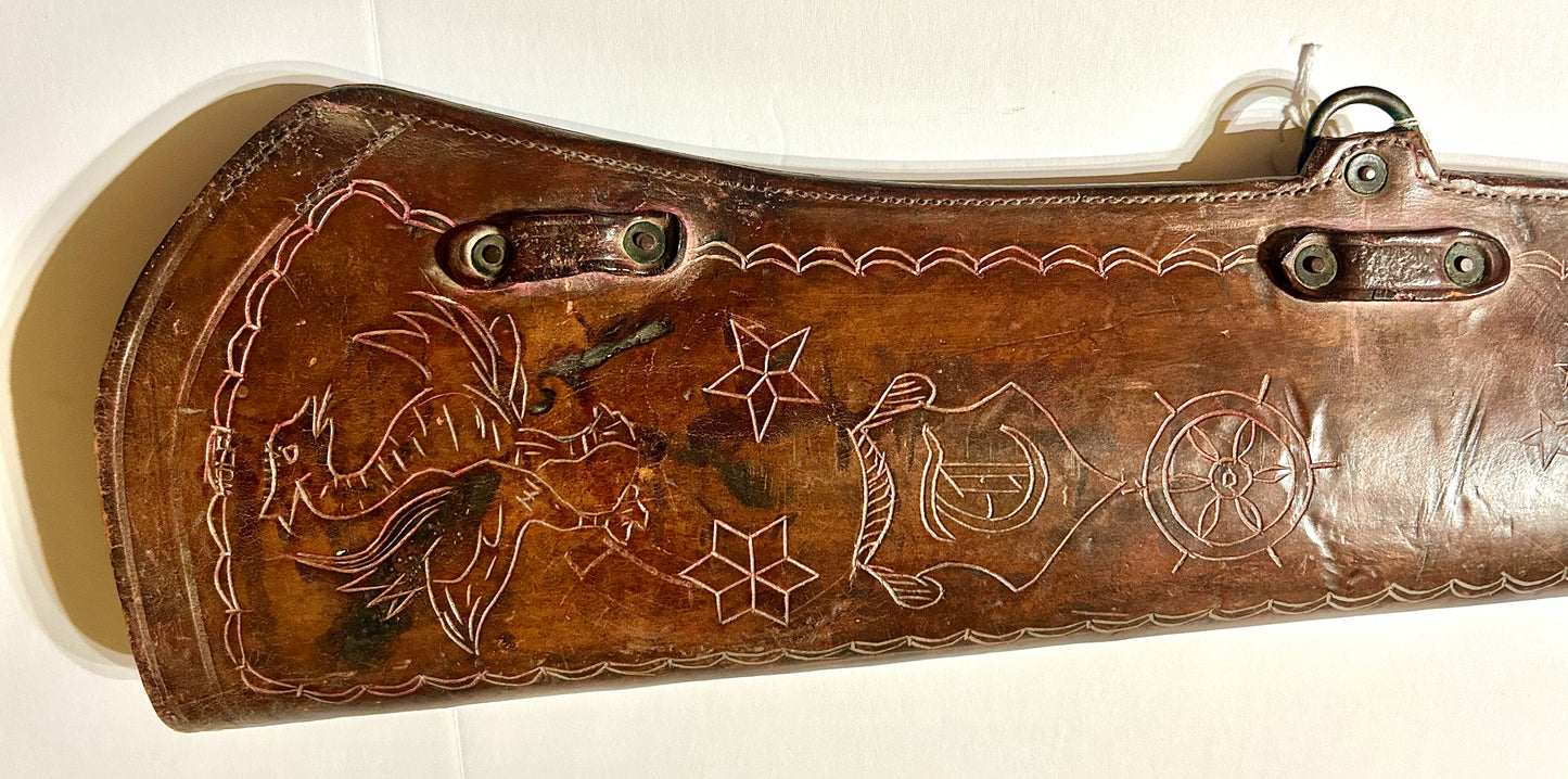 ANTIQUE DECORATED RIFLE LEATHER SCABBARD