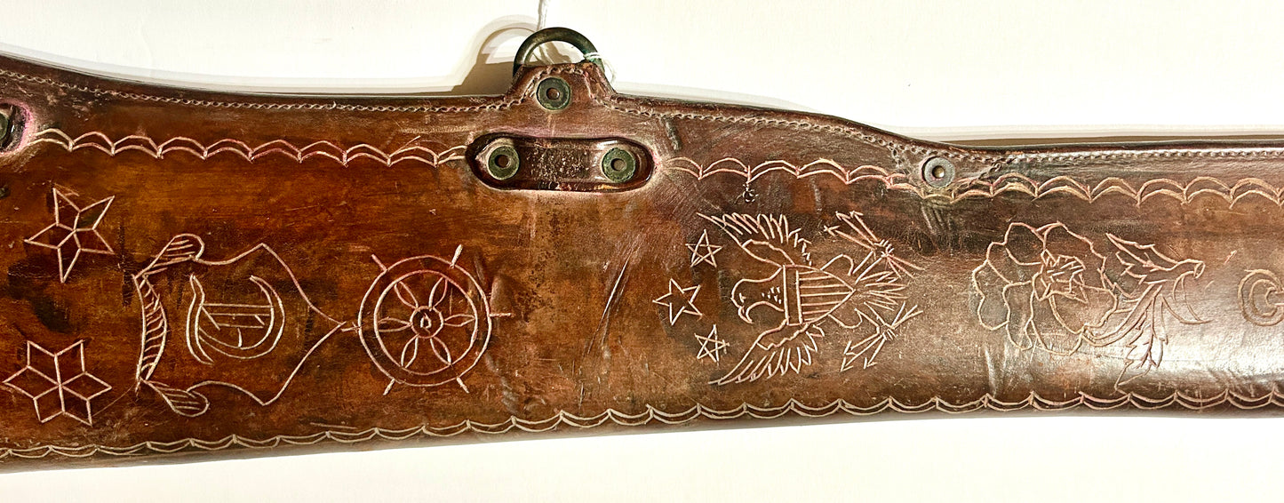 ANTIQUE DECORATED RIFLE LEATHER SCABBARD