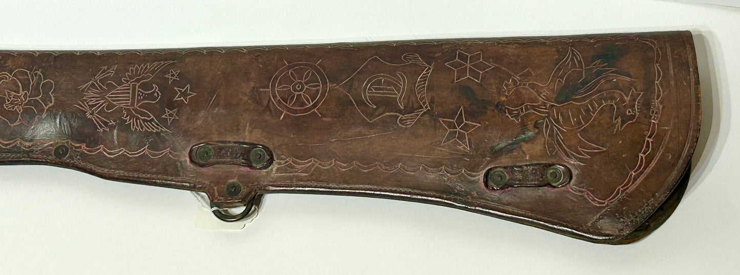 ANTIQUE DECORATED RIFLE LEATHER SCABBARD