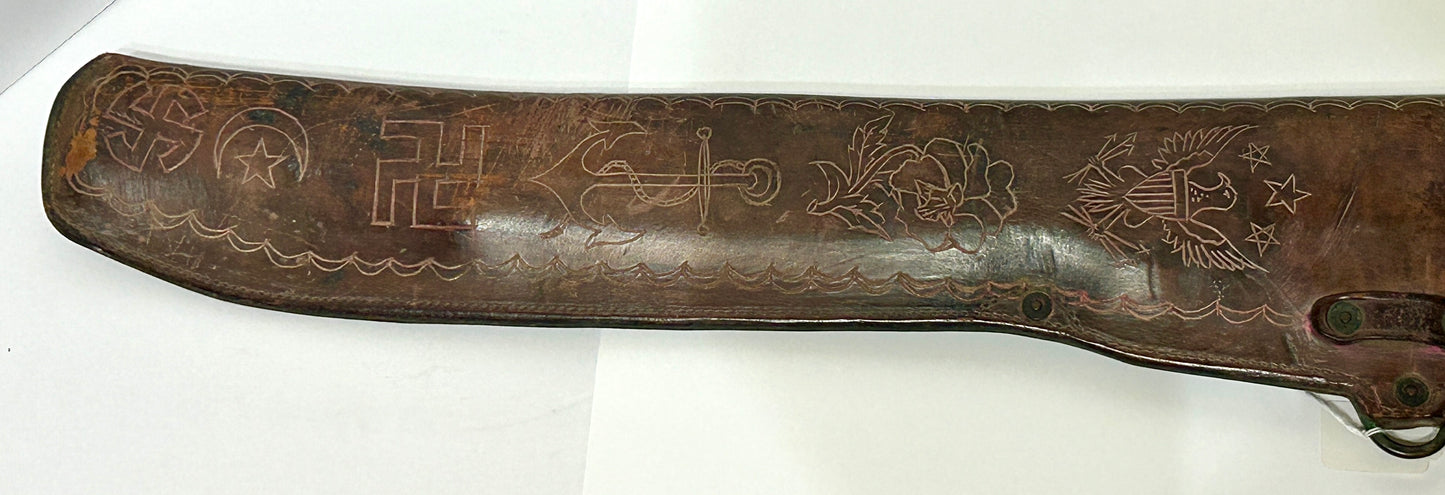 ANTIQUE DECORATED RIFLE LEATHER SCABBARD