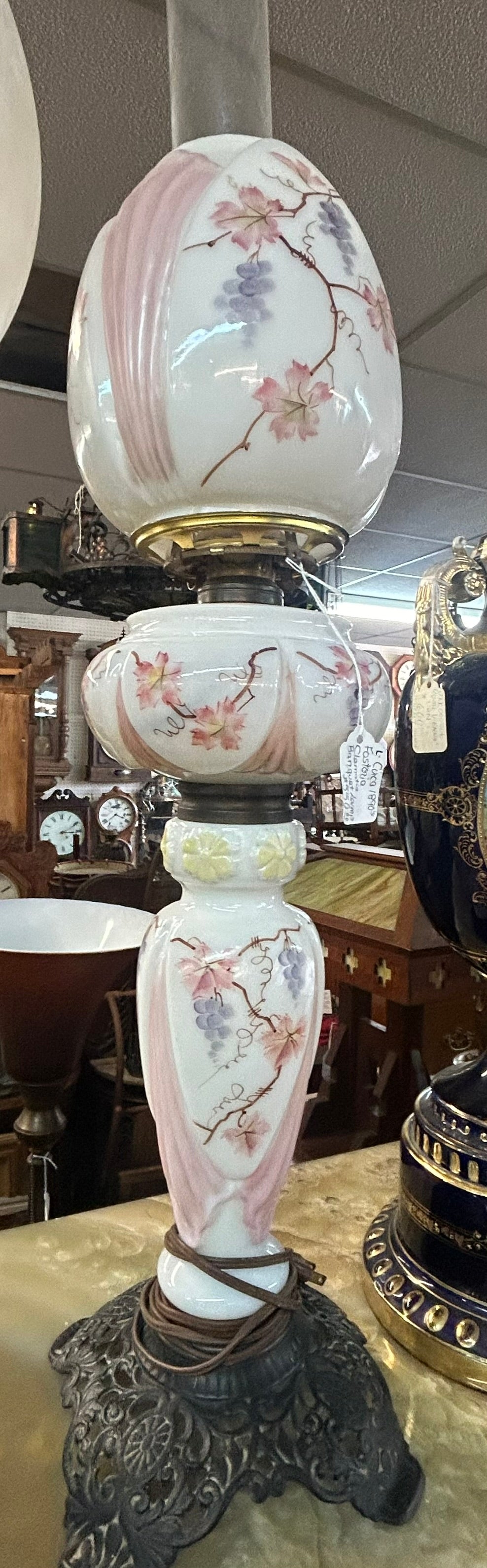 FOSTORIA CLEMATIS BANQUET LAMP FROM LATE 1800'S