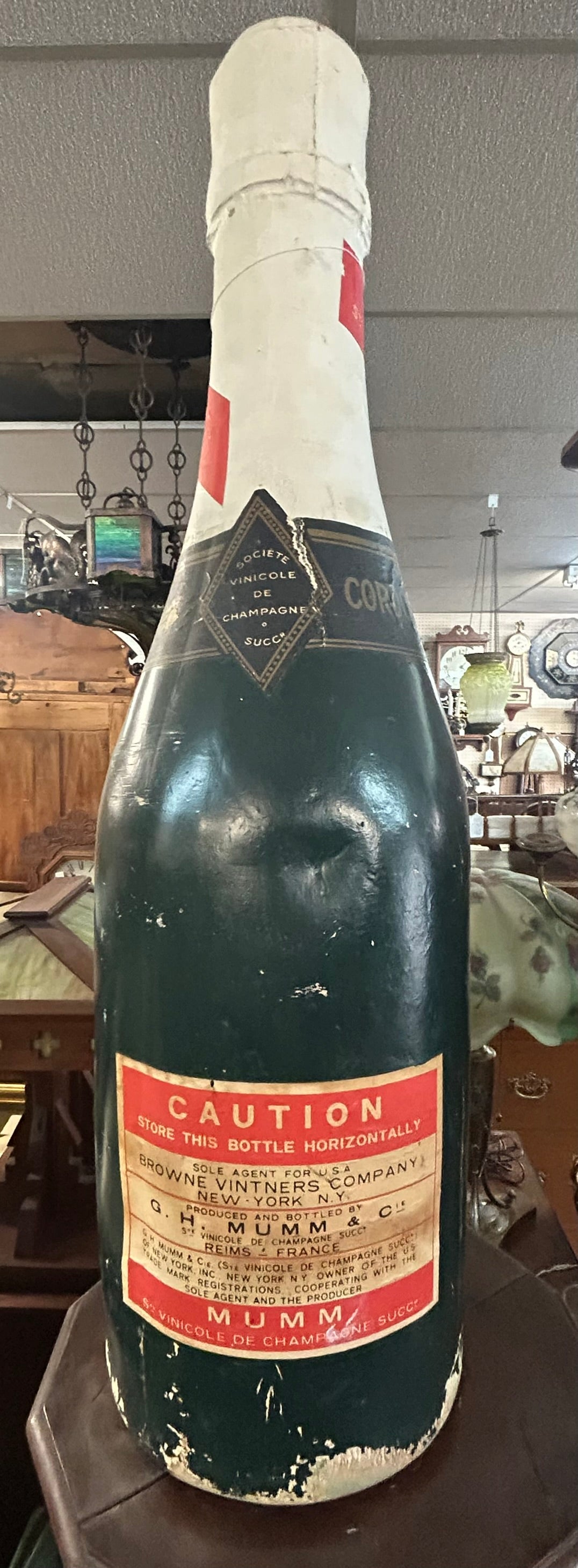 ADVERTISING LARGE PAPER MACHE DISPLAY CHAMPAGNE BOTTLE