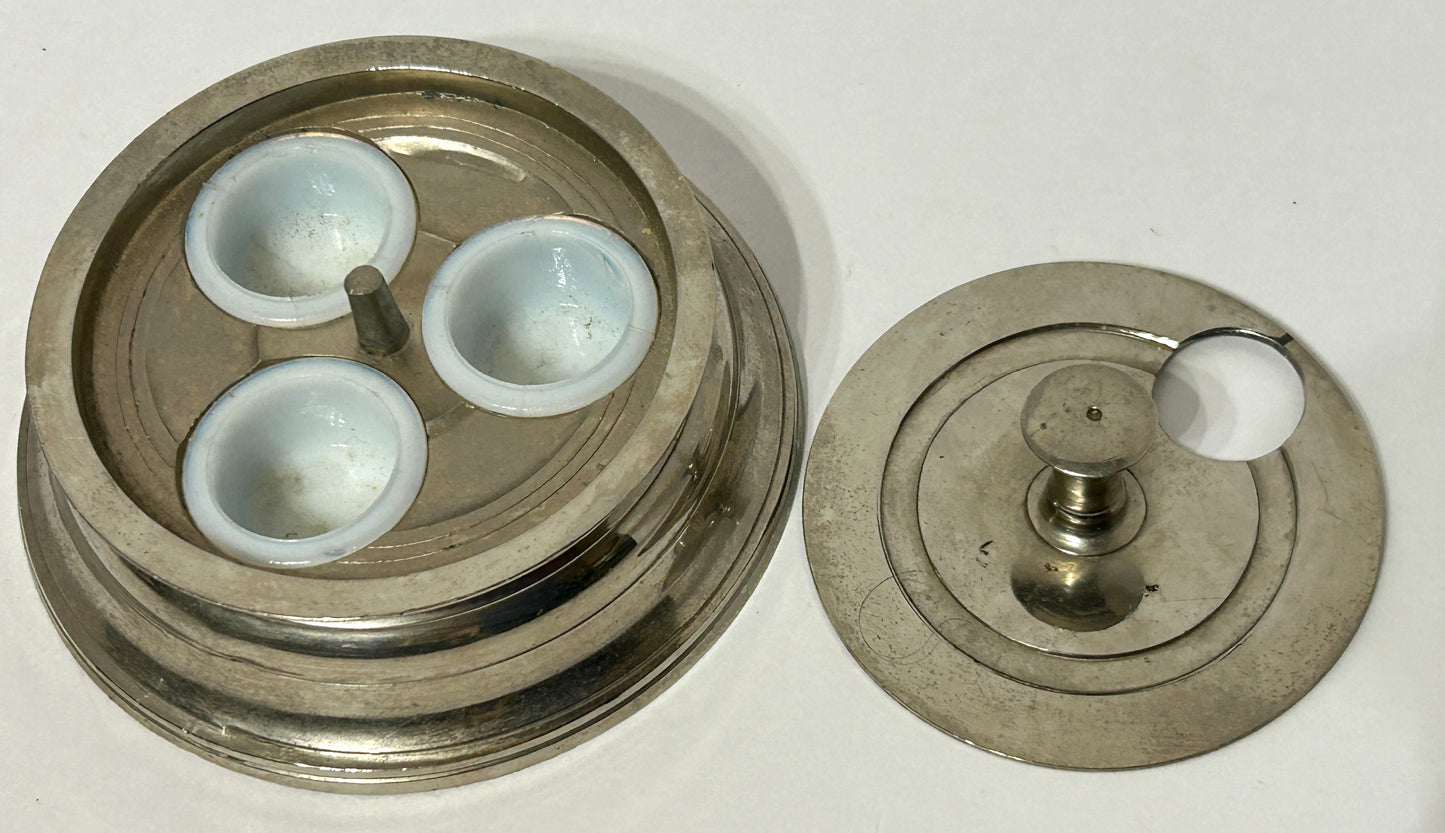 ANTIQUE INKWELL ROUND WITH TRIPLE RESERVOIR