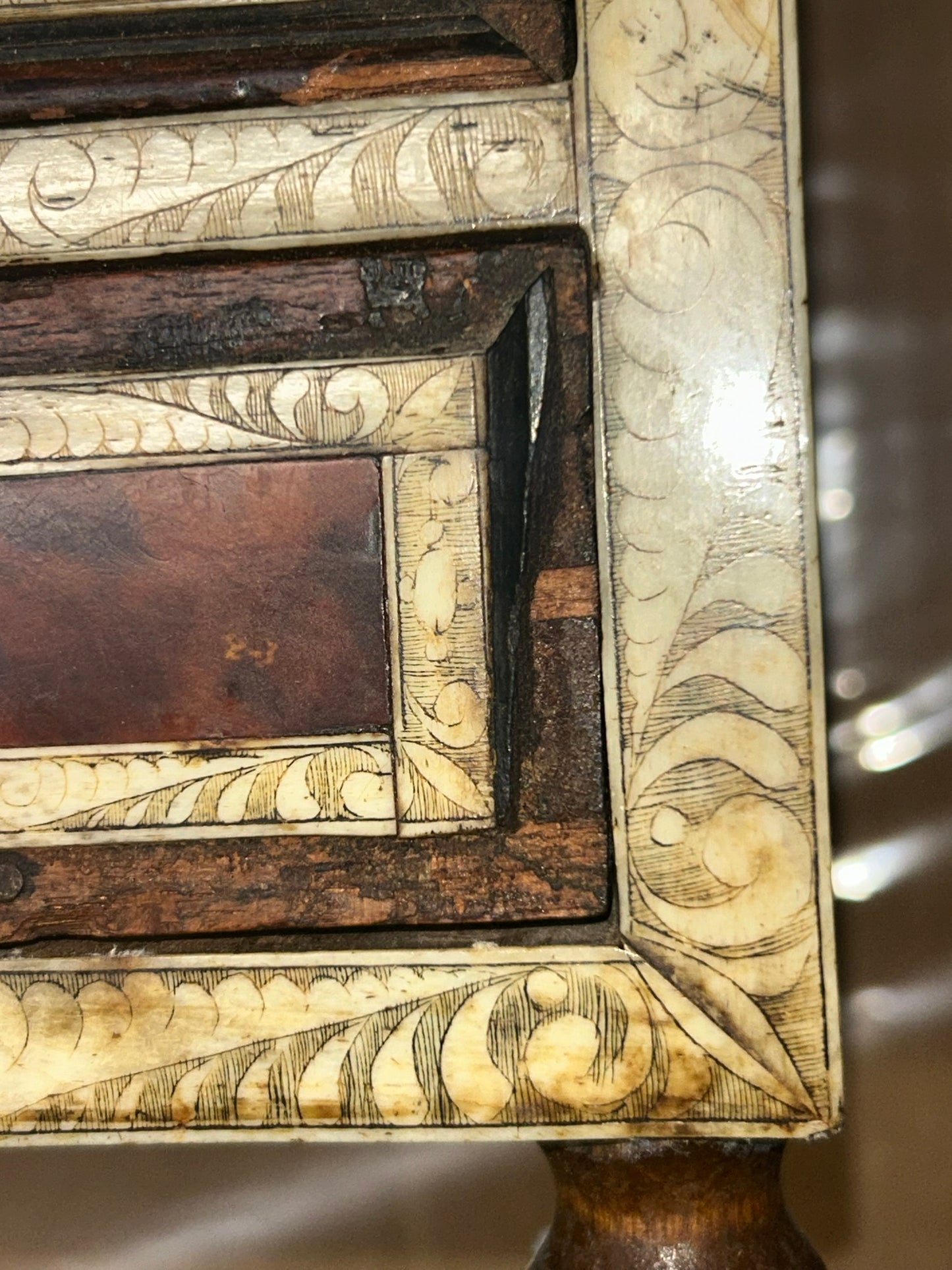 FOLK ART ANTIQUE WOOD AND SCRIMSHAW CABINET
