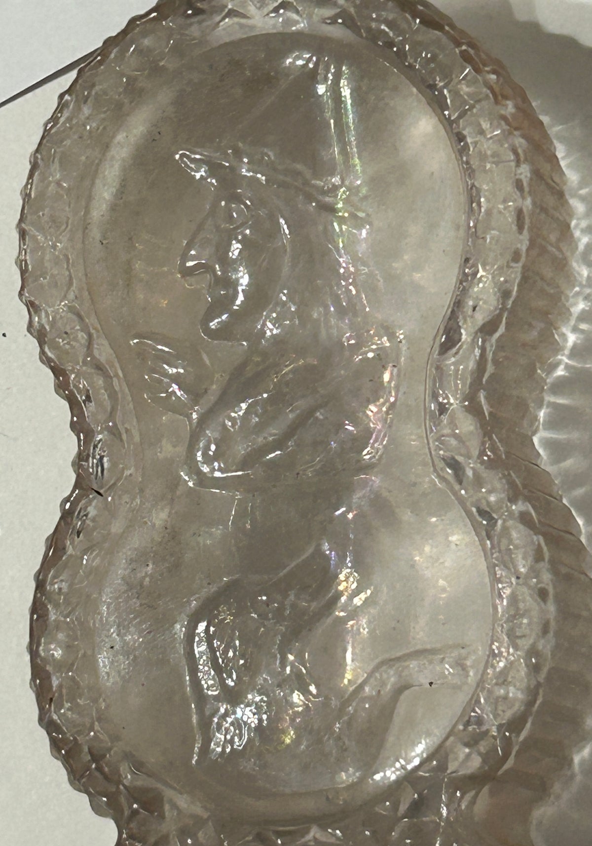 ANTIQUE BOTTLE WITH UNUSUAL EMBOSSED SCENE OF WITCH AND DOG