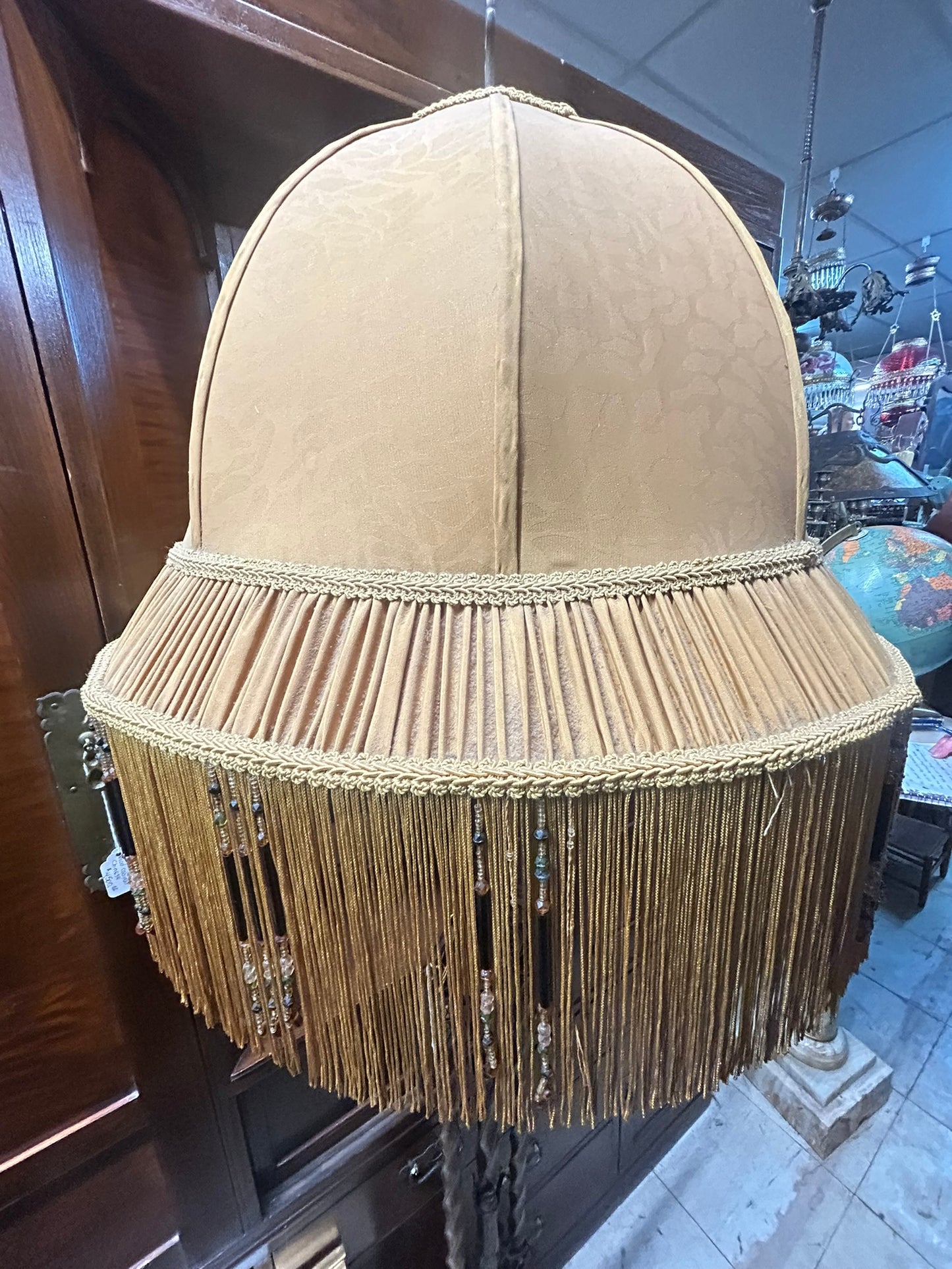 WROUGHT IRON WITH FANCY DESIGN FLOOR LAMP WITH CLOTH SHADE