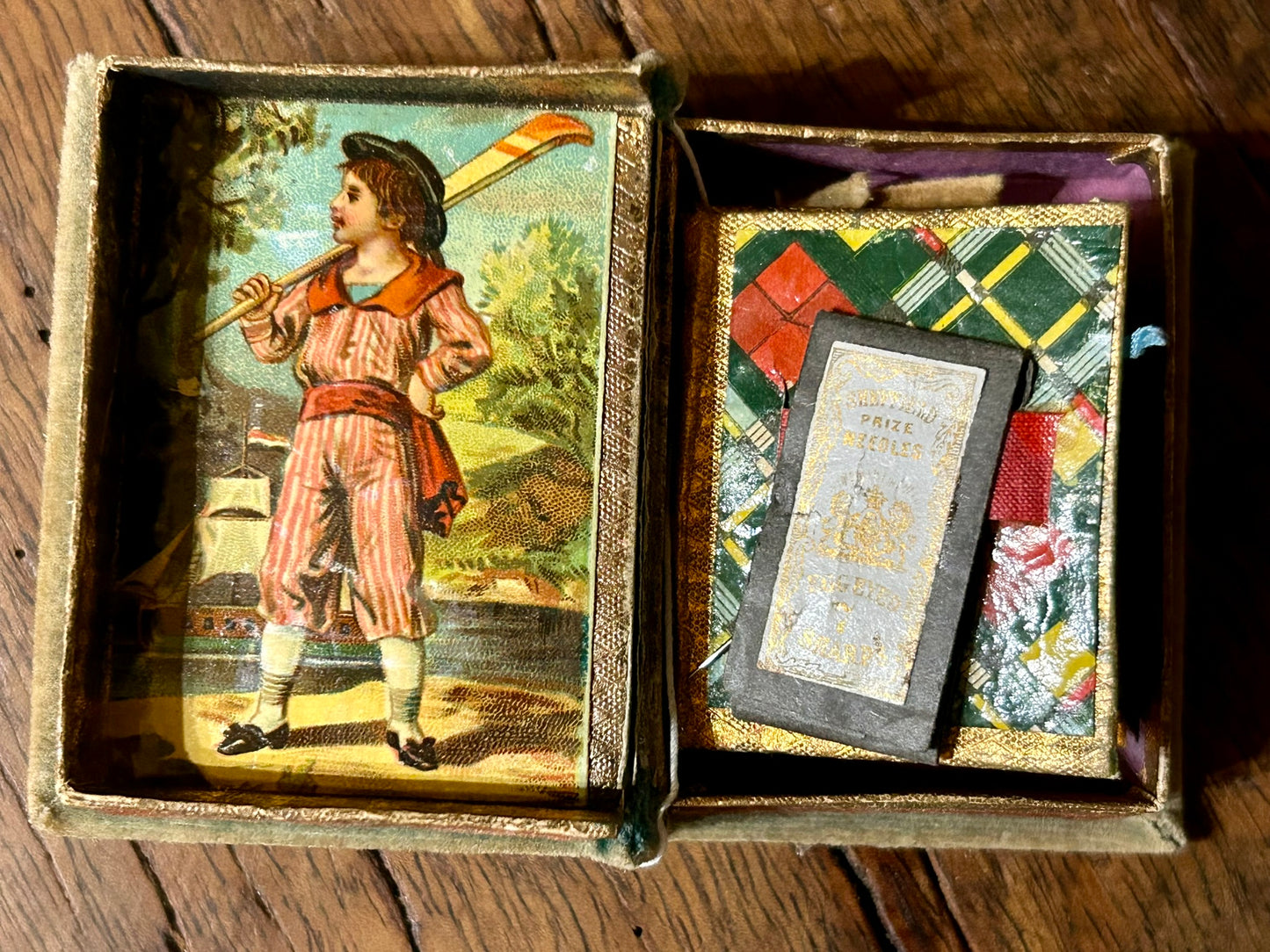 ANTIQUE NEEDLE HOLDER BOOK SHAPE BOX