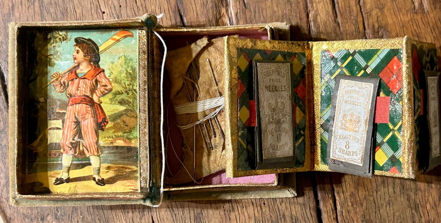 ANTIQUE NEEDLE HOLDER BOOK SHAPE BOX