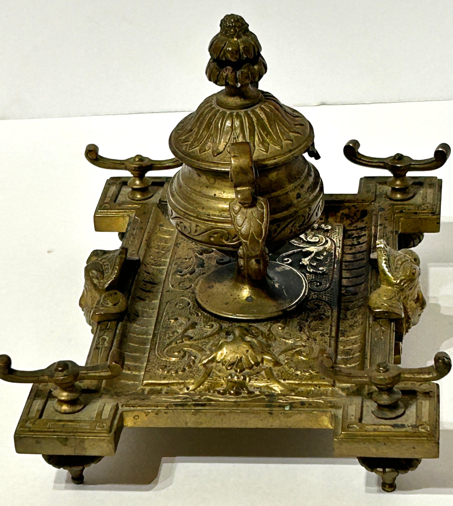 ANTIQUE INKWELL BRONZE WITH FACES