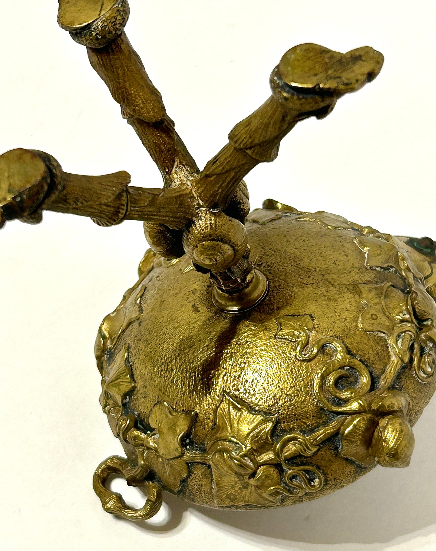 ANTIQUE BRONZE FIGURAL BOWL ON STAND