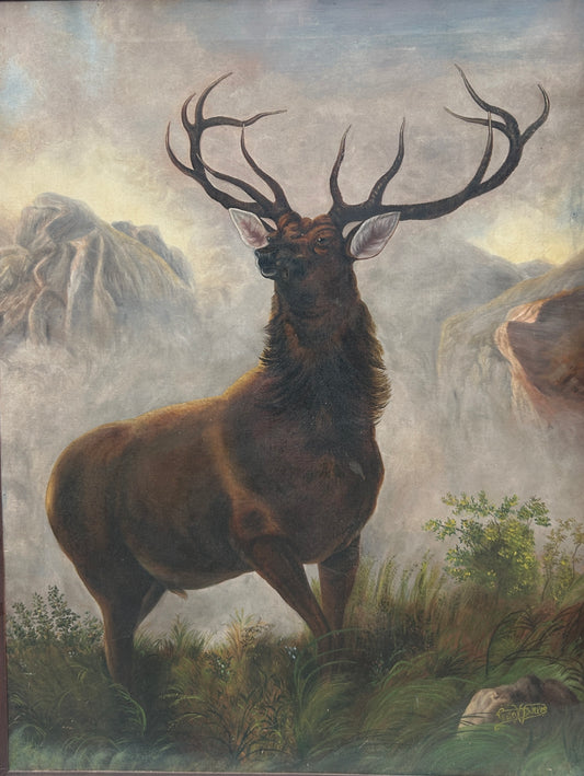 ELK'S LODGE EARLY LARGE PAINTING OF ELK