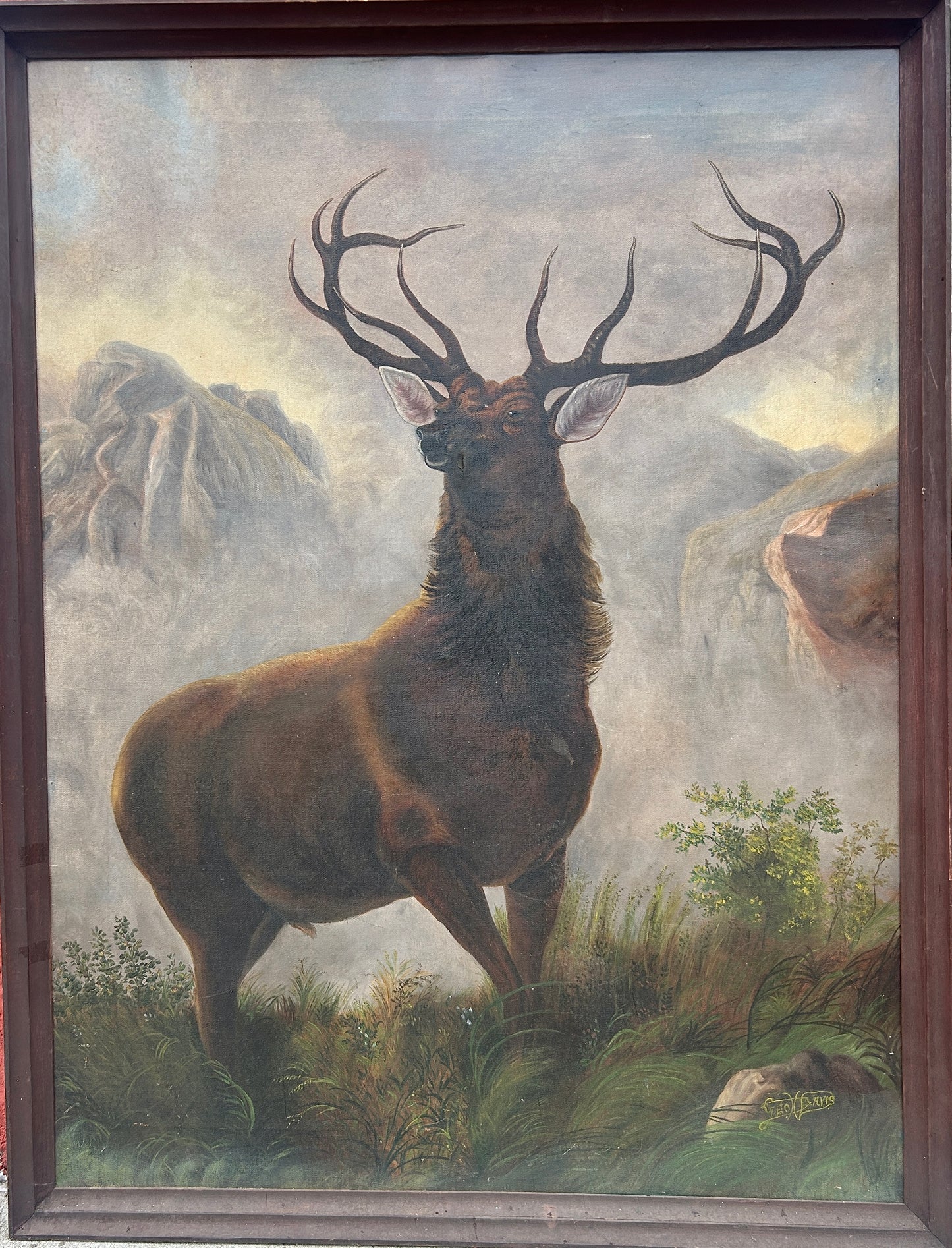 ELK'S LODGE EARLY LARGE PAINTING OF ELK