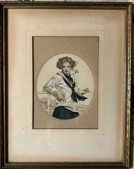 J. G. LEYENDECKER TINTED PRINT OF COLLEGE GIRL