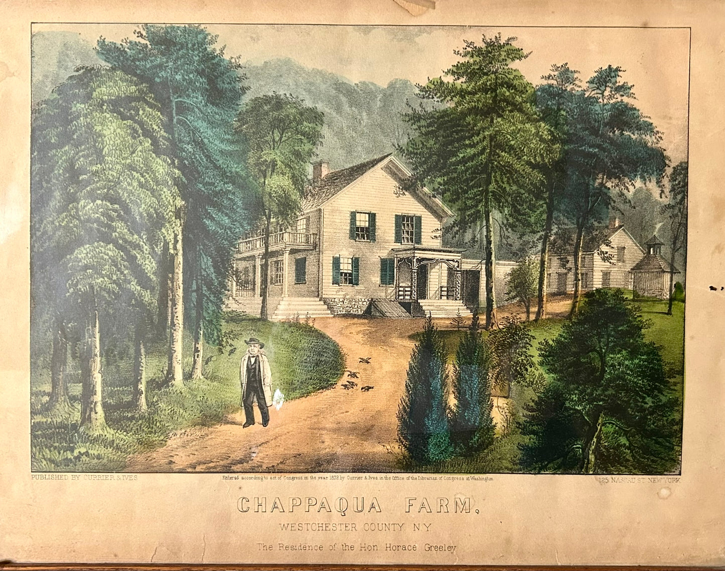 CURRIER AND IVES CHAPPAQUA FARM AUTHENTIC ANTIQUE PRINT