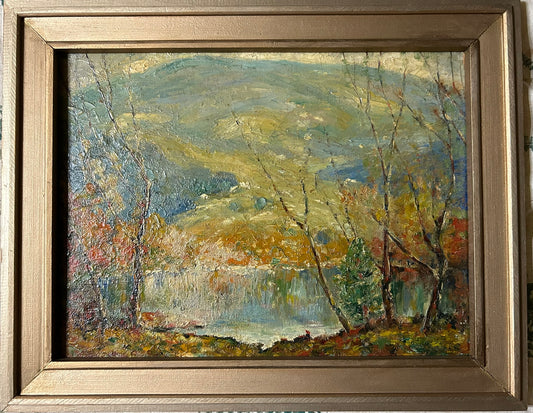 HAZEL FOLTZ PAINTING OF SHAWNEE ON DELAWARE IN PENNSYLVANIA