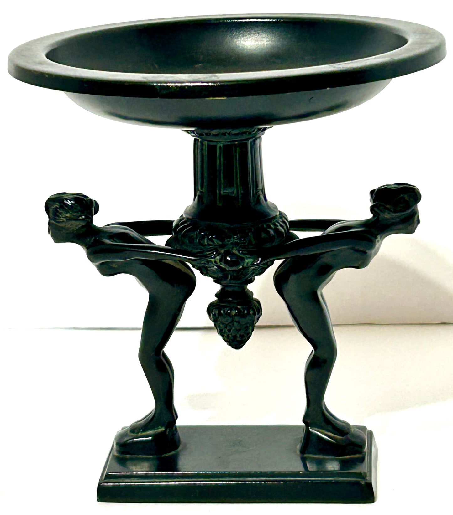 ART DECO DOUBLE FIGURAL NUDE ON BASE METAL COMPOTE