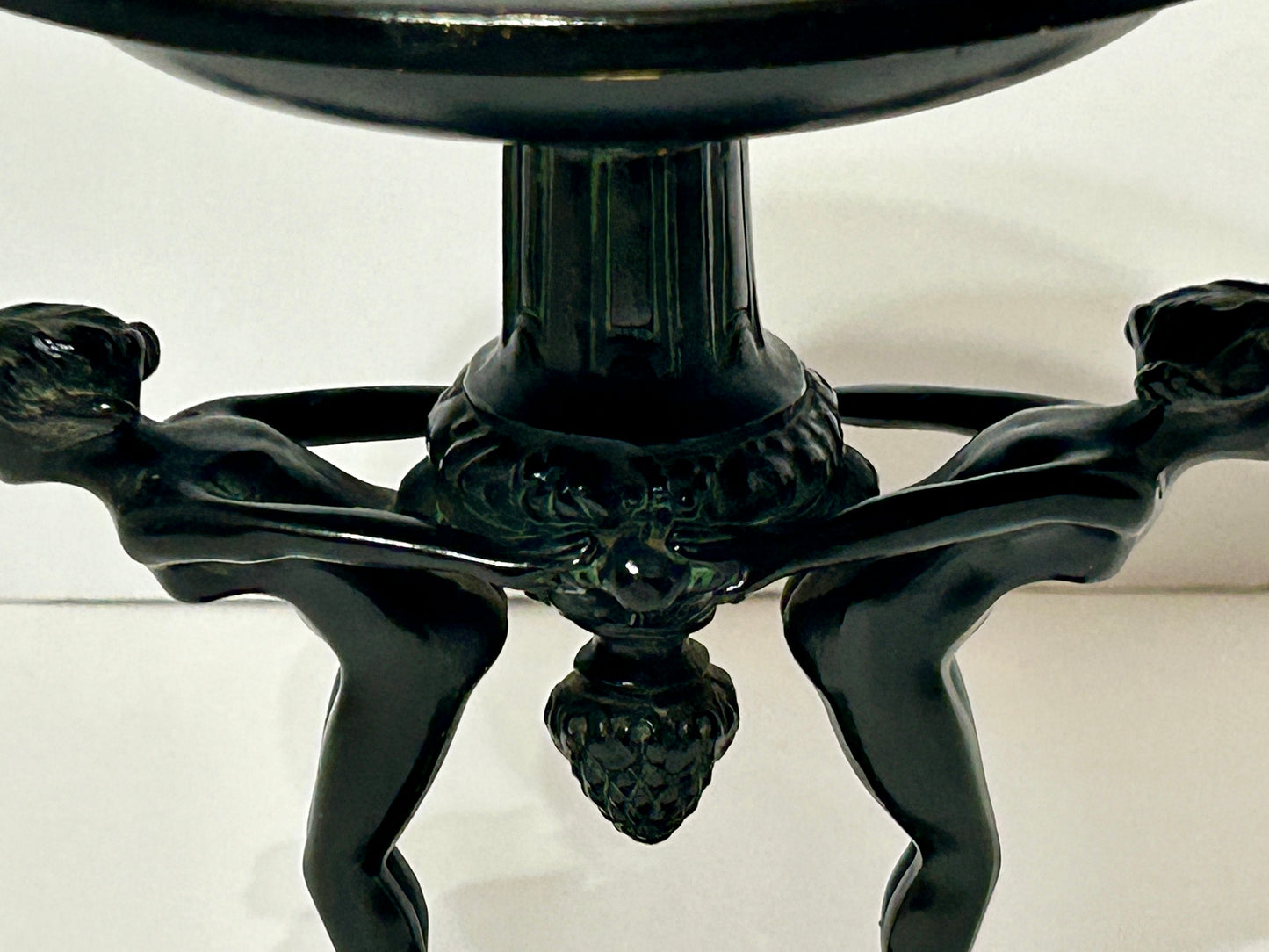 ART DECO DOUBLE FIGURAL NUDE ON BASE METAL COMPOTE