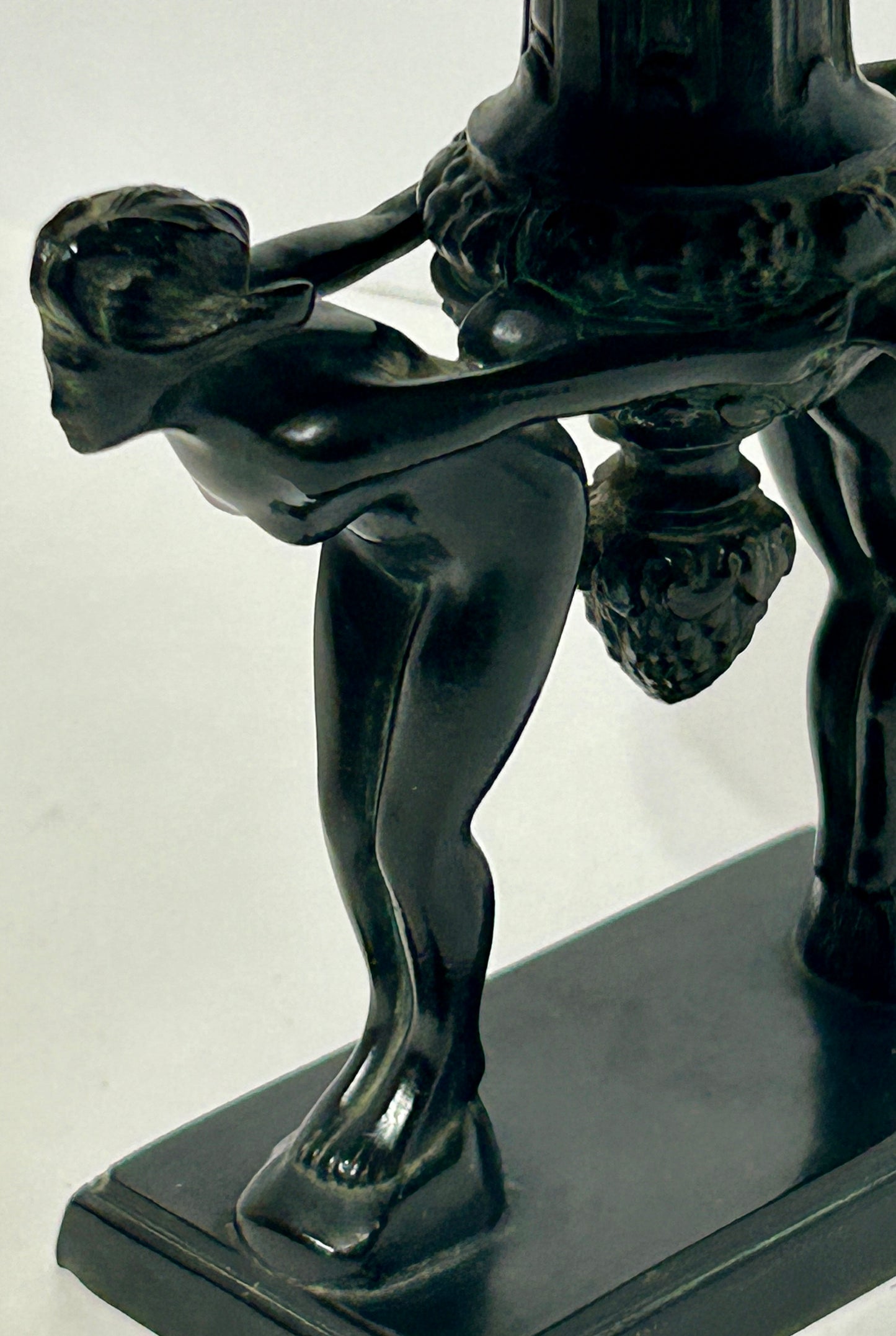 ART DECO DOUBLE FIGURAL NUDE ON BASE METAL COMPOTE