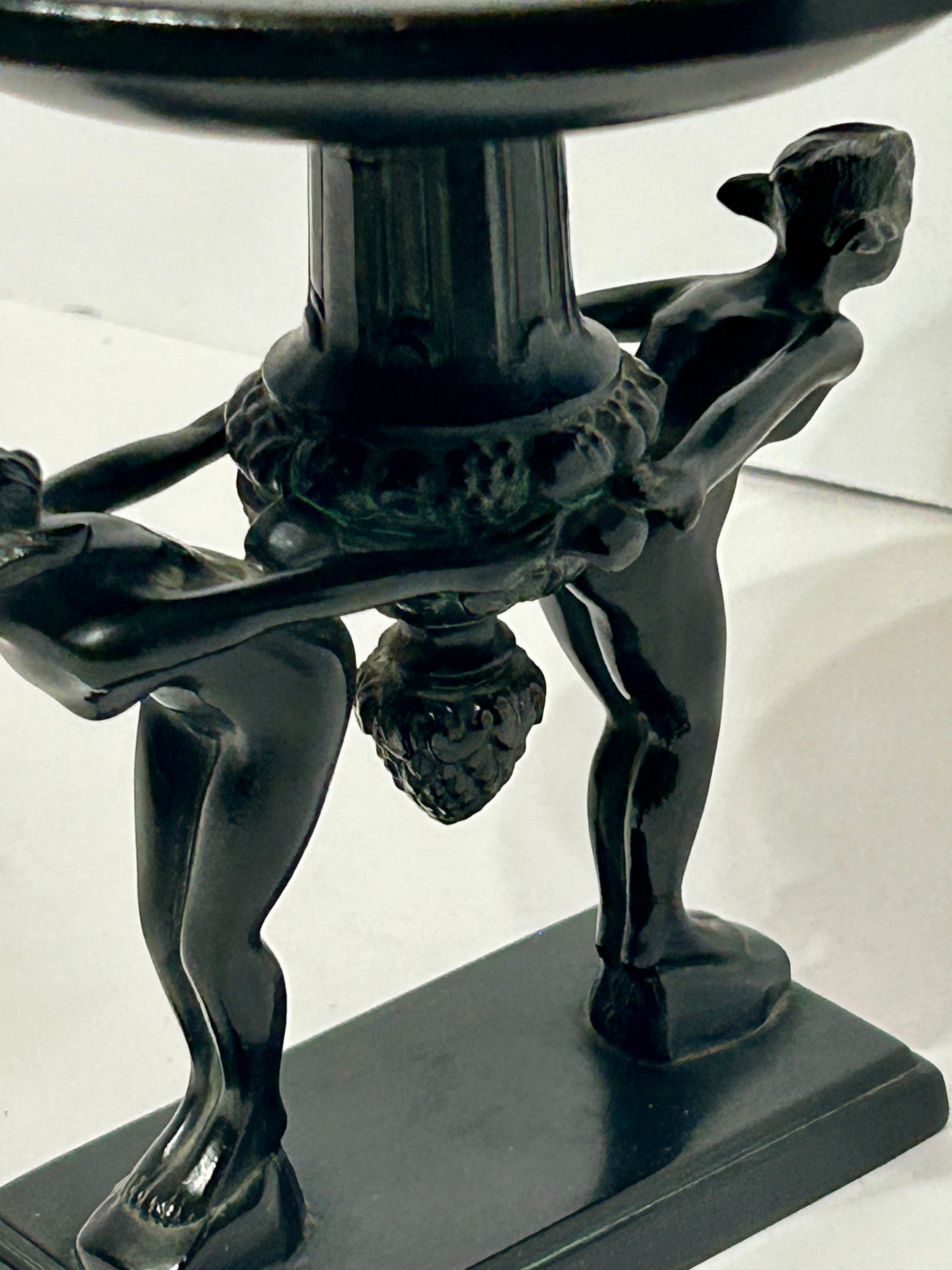 ART DECO DOUBLE FIGURAL NUDE ON BASE METAL COMPOTE