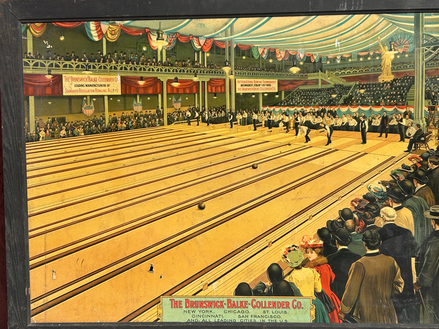 BRUNSWICK BALKE COLLENDER CO. 1905 LARGE ADVERTISING BOWLING SIGN