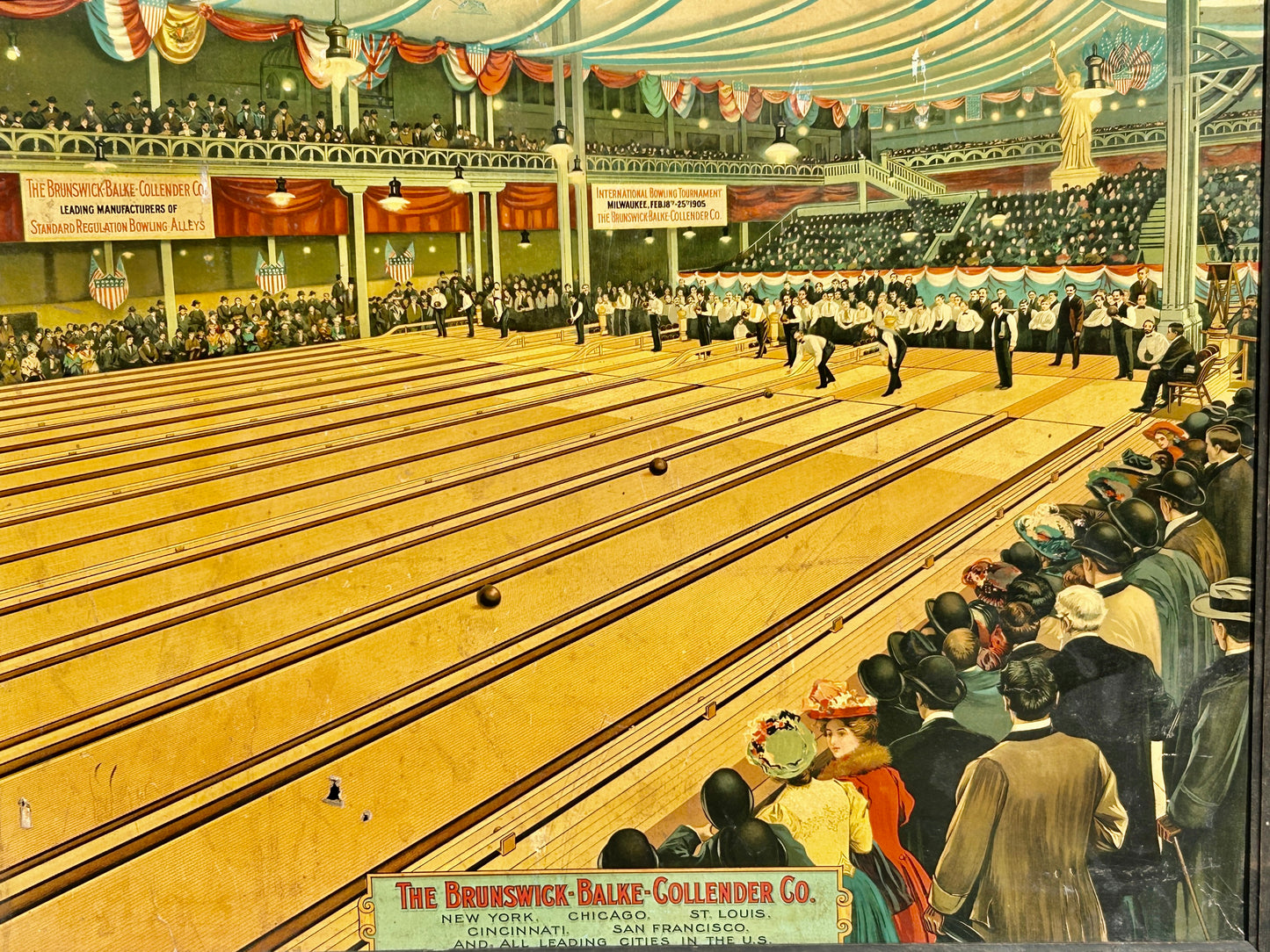 BRUNSWICK BALKE COLLENDER CO. 1905 LARGE ADVERTISING BOWLING SIGN