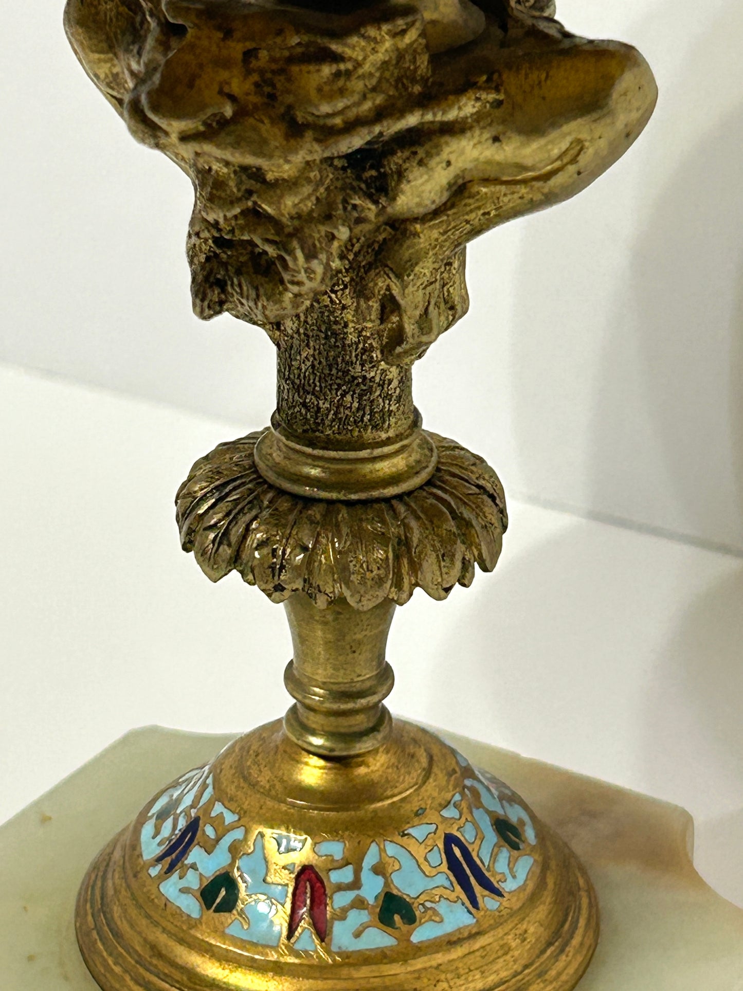 BRONZE CHAMPLEVE ENAMELED FRENCH TAZA ANTIQUE