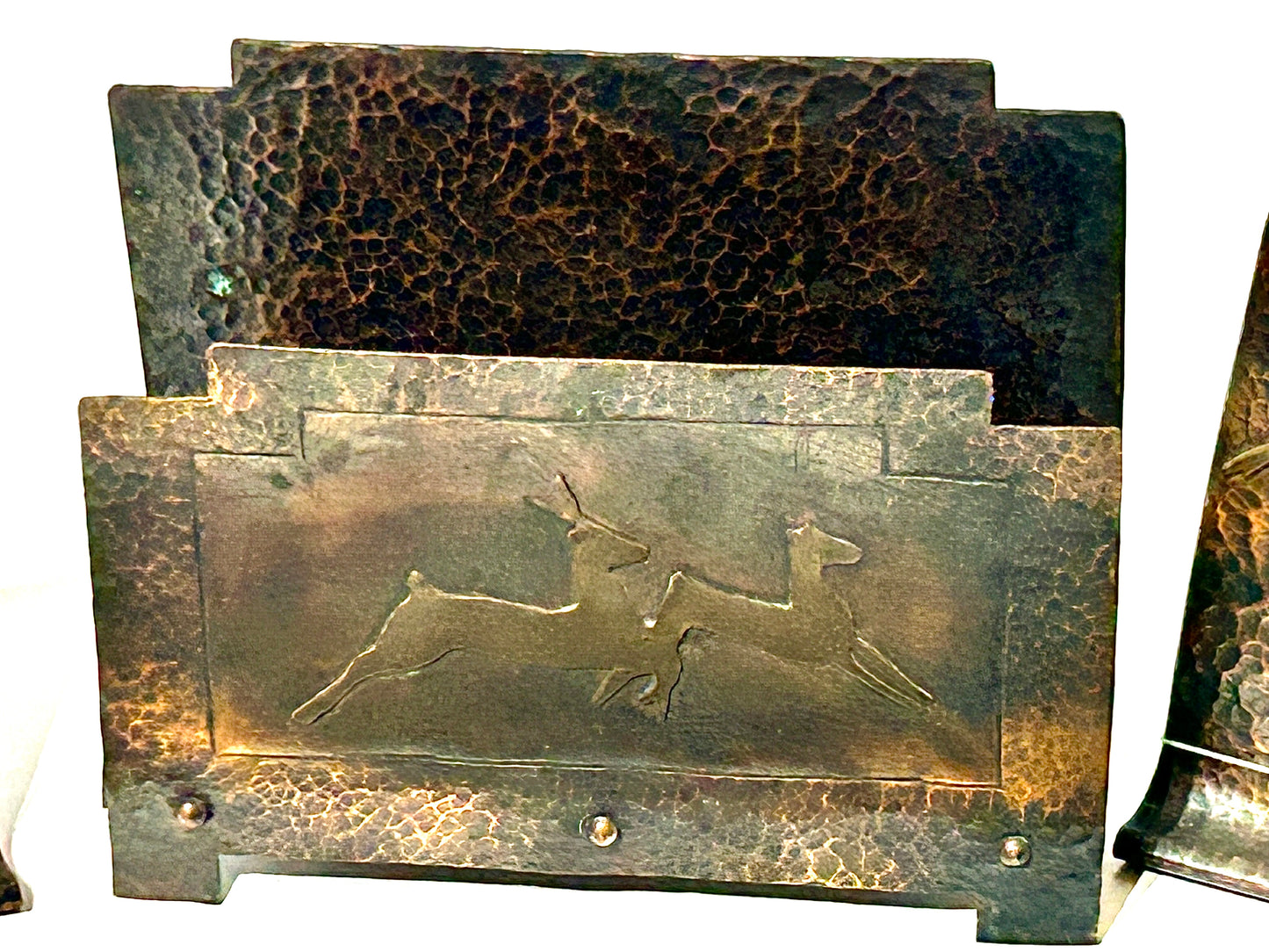 ARTS AND CRAFTS COPPER DESK SET WITH DEER DESIGN