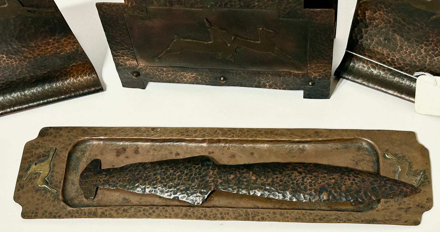 ARTS AND CRAFTS COPPER DESK SET WITH DEER DESIGN