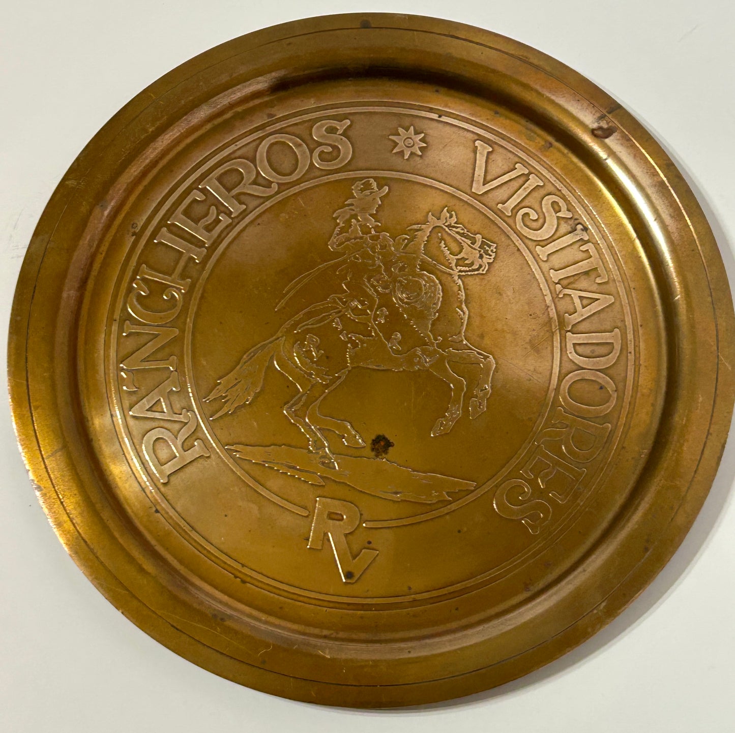 SILVER CREST BRONZE TRAY "RANCHEROS VISTADORES" RIDER ON HORSE