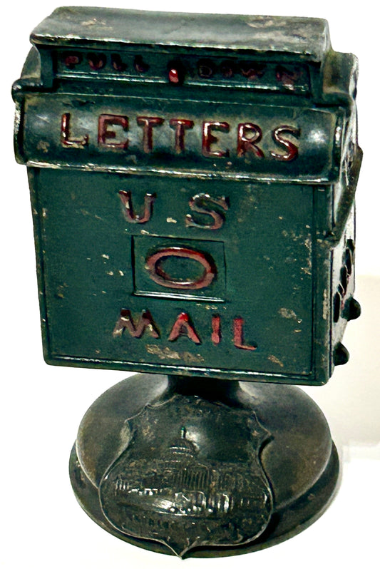 FIGURAL MAIL BOX IRON POSTAGE STAMP HOLDER