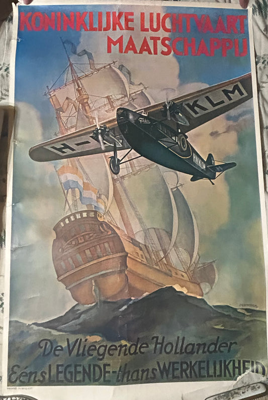 HOLLAND AIRLINE POSTER WITH AIRPLANE AND SHIP