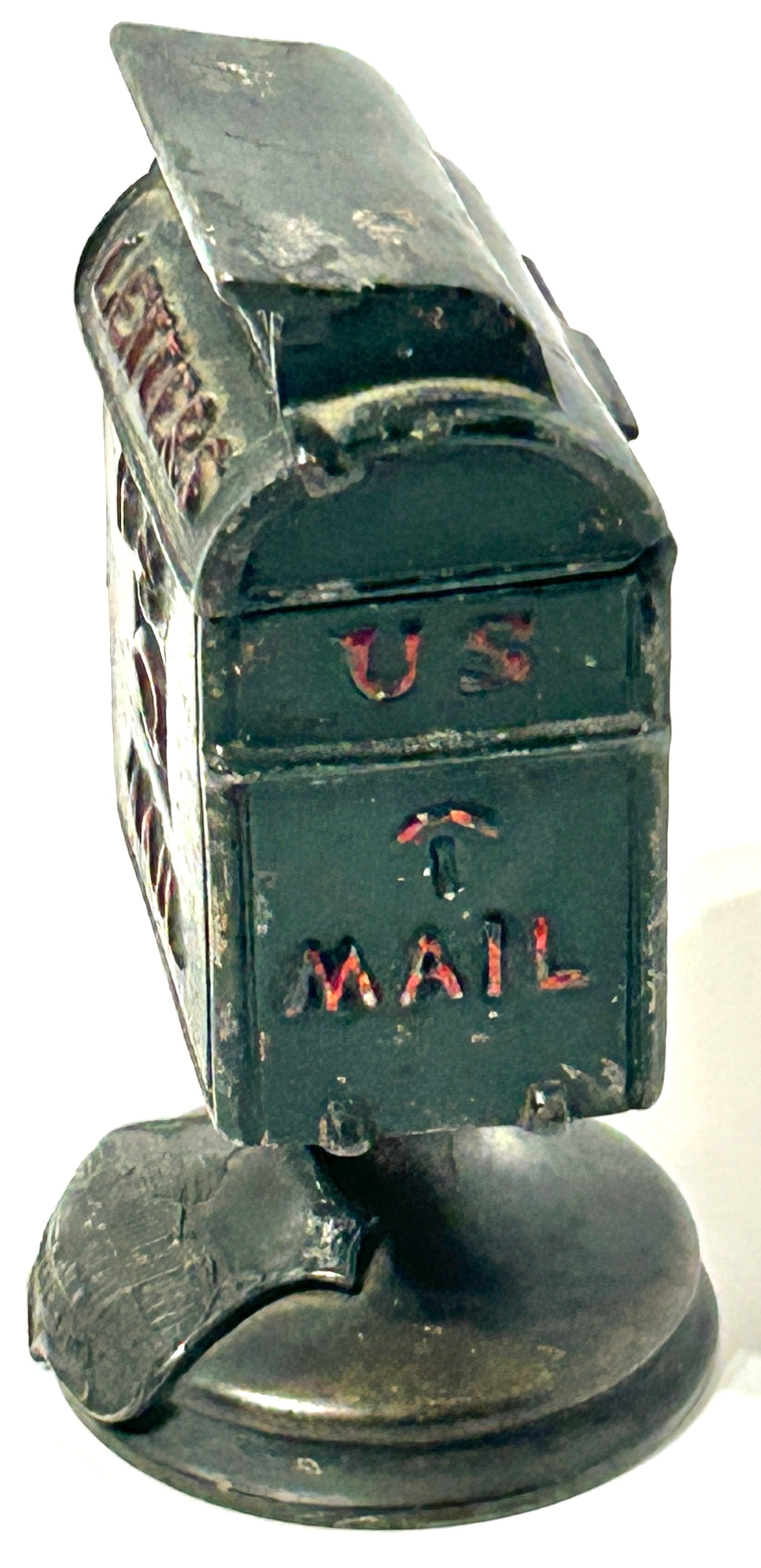 FIGURAL MAIL BOX IRON POSTAGE STAMP HOLDER