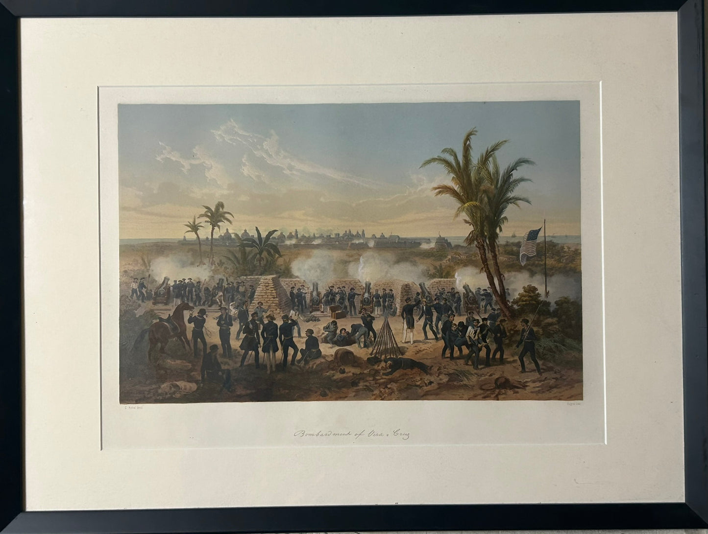 BOMBARDMENT OF VERA CRUZ MEXICAN AMERICAN WAR PRINT FROM 1851