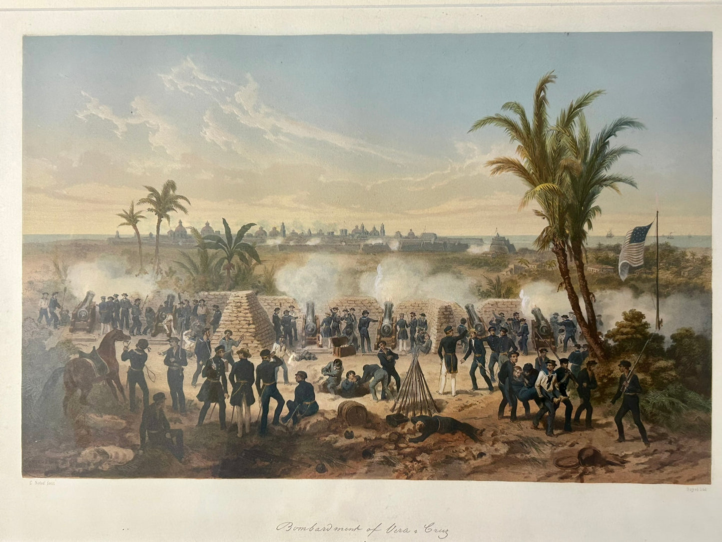 BOMBARDMENT OF VERA CRUZ MEXICAN AMERICAN WAR PRINT FROM 1851